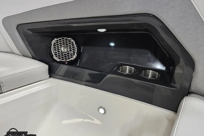 Slide: The Image of Interior of 2011 Monterey 328SS Super Sport boat with speaker and cup holders. - 91