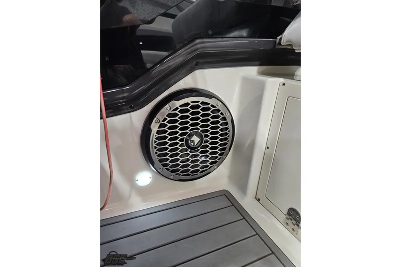 Slide: The Image of Speaker system on 2011 Monterey 328SS Super Sport boat interior, featuring sleek design. - 97