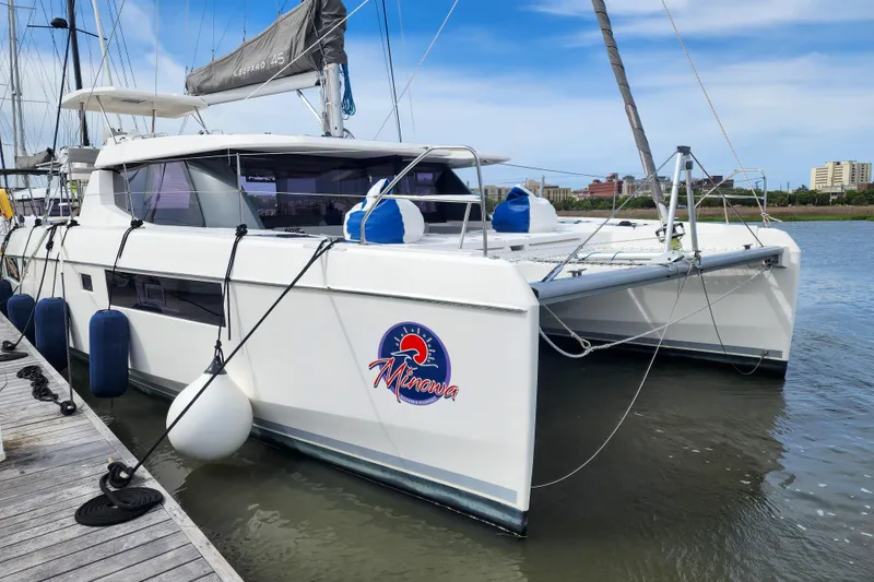 The Image of 2020 Leopard 45 catamaran docked, featuring sleek design and modern amenities. - 0