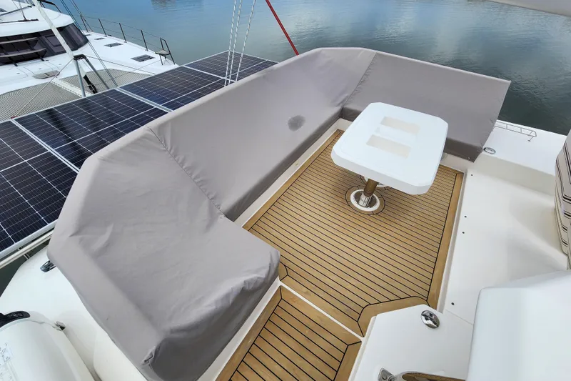 Slide: The Image of Leopard 45 yacht deck with solar panels and seating, 2020 model. - 15