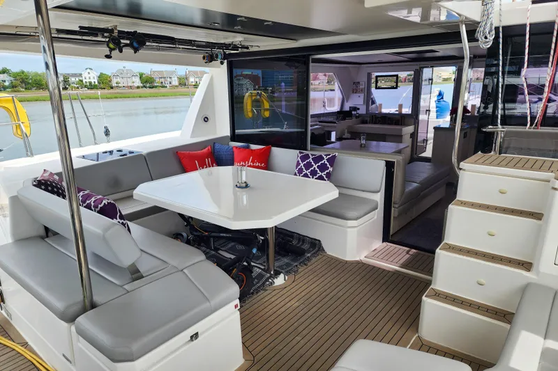 Slide: The Image of Luxurious 2020 Leopard 45 catamaran interior with spacious seating and modern design. - 2