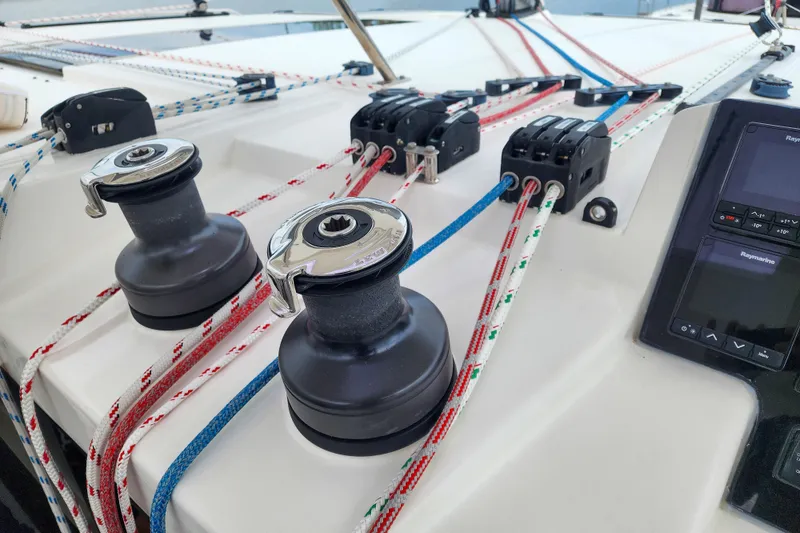 Slide: The Image of Sailing yacht Leopard 45, 2020 model, featuring winches and control panel. - 30