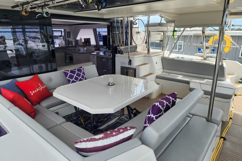 Slide: The Image of Luxurious 2020 Leopard 45 yacht interior with spacious seating and modern amenities. - 5