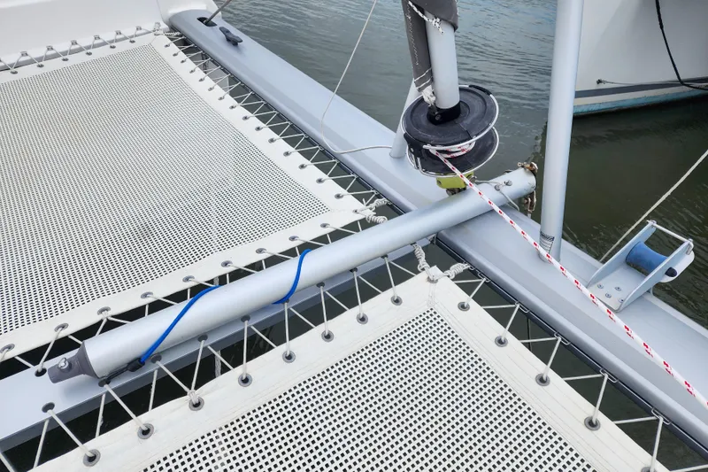 Slide: The Image of Catamaran deck with netting and rigging, Leopard 45, 2020 model. - 55