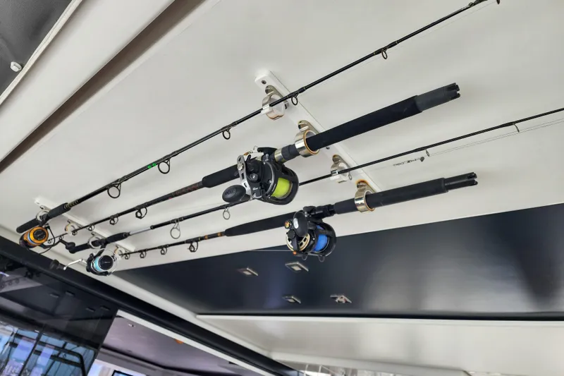 Slide: The Image of Fishing rods mounted on a 2020 Leopard 45 yacht ceiling. - 8
