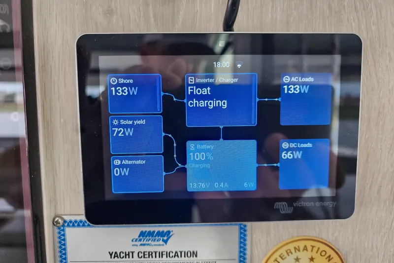 Slide: The Image of Victron Energy display showing power distribution on Leopard 45 yacht, 2020 model. - 80