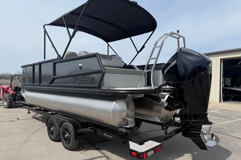 Slide: The Image of 2026 Alera 22l pontoon boat with Mercury engine on trailer. - 5