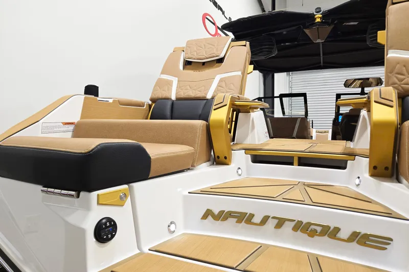 Slide: The Image of 2026 Nautique Super Air Nautique G25 Paragon luxury boat interior with premium seating. - 14