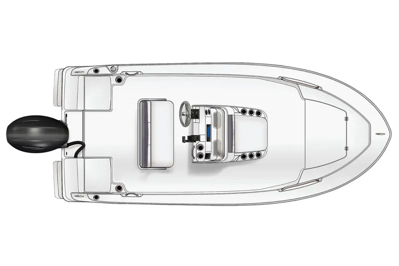 Slide: The Image of Manufacturer Provided Image: 2026 Robalo R160 Center Console boat, top view, sleek design, outboard motor. - 7