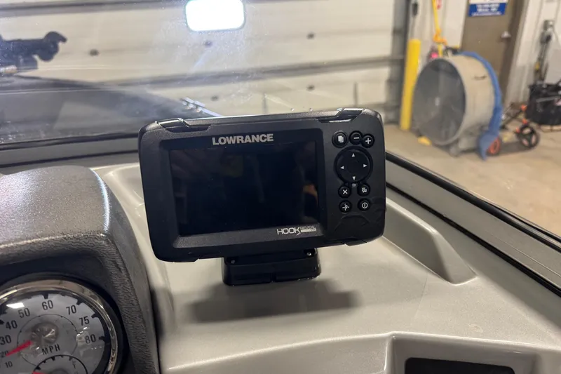 Slide: The Image of Lowrance Hook fish finder on 2019 Tracker Pro Guide V-175 Combo dashboard. - 8