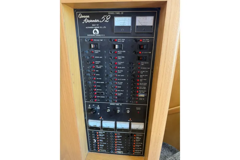 Slide: The Image of Electrical service panel of 1991 Ocean Alexander 520 Pilothouse yacht. - 15