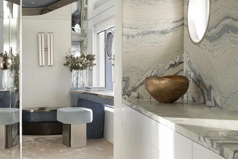 Slide: The Image of Manufacturer Provided Image: Luxurious bathroom interior of 2025 Azimut Magellano 30M yacht with marble and gold accents. - 18