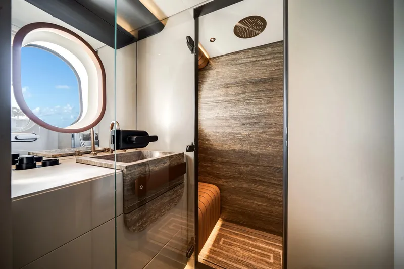 Slide: The Image of Luxurious bathroom interior of 2026 Azimut Magellano 30M yacht with modern design elements. - 27