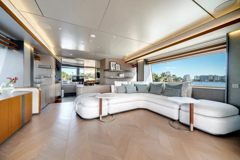 Slide: The Image of Luxurious interior of 2026 Azimut Magellano 30M yacht with modern design and panoramic views. - 70