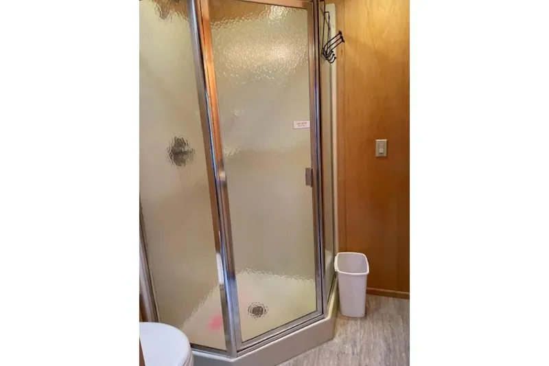 Slide: The Image of Shower area in American Waterways Sundancer Trip, 2007, with frosted glass door. - 11
