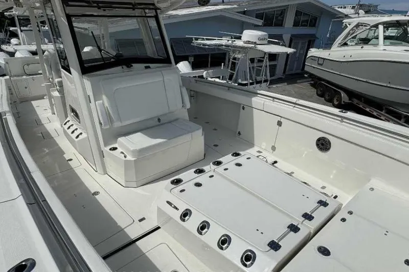 Slide: The Image of 2026 World Cat 400 CC-X boat interior, showcasing spacious seating and modern design. - 6