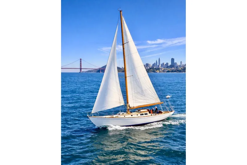 The Image of Sailboat "Phillip Rhodes 42" from 1946 on San Francisco Bay with city skyline. - 1