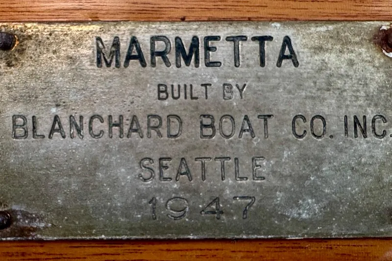 Slide: The Image of Plaque of Marmetta boat, built by Blanchard Boat Co. Inc., Seattle, 1947. - 35