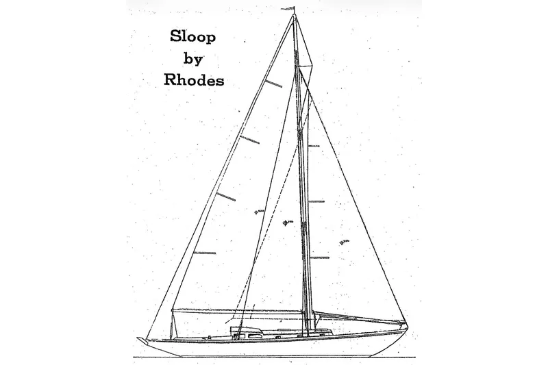 Slide: The Image of Line drawing of a 1946 Rhodes 42 sloop sailboat design. - 46