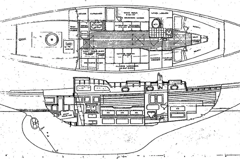 Slide: The Image of Blueprint of 1946 Rhodes 42 sailboat, showcasing detailed interior layout and design. - 47