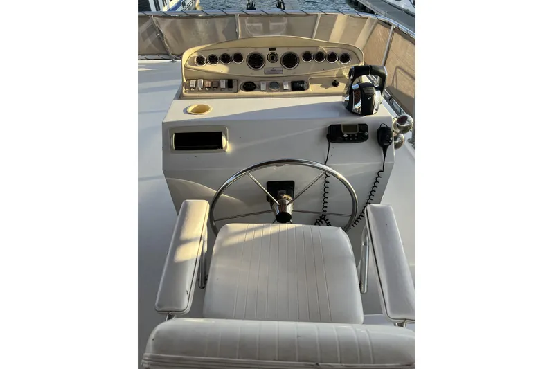Slide: The Image of Boat helm with steering wheel and controls, American Waterways Sundancer Trip #3, 2007. - 25