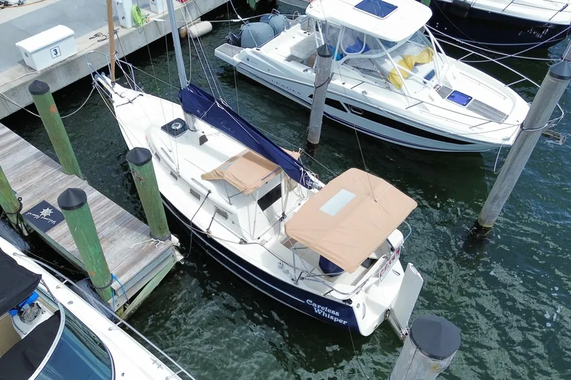 Slide: The Image of 2013 Hake Seaward 26RK sailboat docked at marina, aerial view. - 33