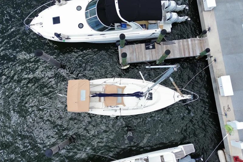 Slide: The Image of Overhead view of a 2013 Hake Seaward 26RK sailboat docked at a marina. - 36