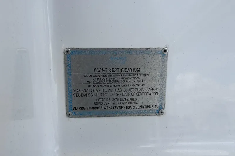Slide: The Image of Yacht certification plaque on 2022 Century 2600 Center Console boat. - 37