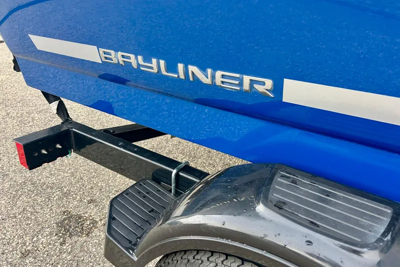 Slide: The Image of 2016 Bayliner 175 Bowrider boat on trailer, close-up view. - 8
