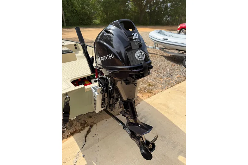 Slide: The Image of 2026 Santee 160 Tiller Steer boat with Tohatsu 20 HP outboard motor. - 5