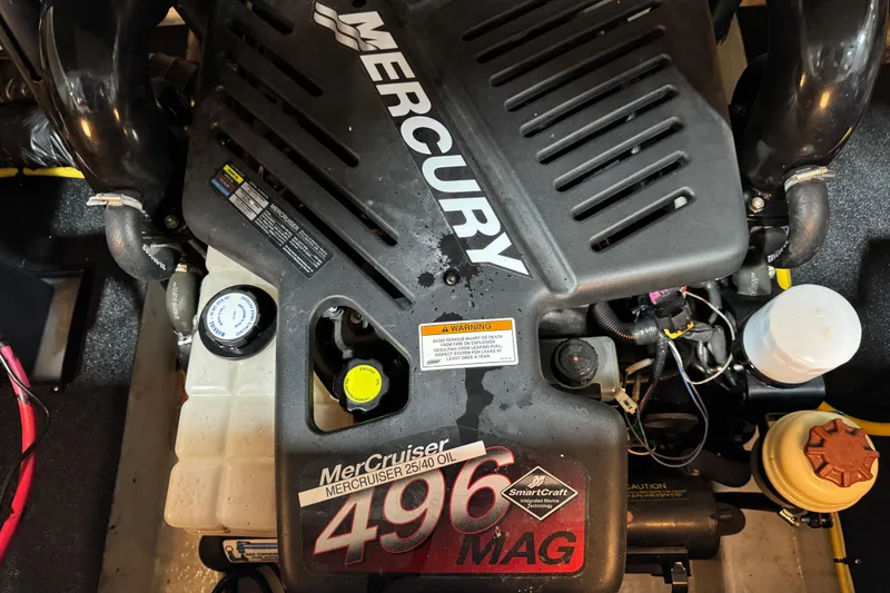 Slide: The Image of Engine compartment of a 2008 Crownline 300 LS with a Mercury 496 MAG engine. - 17