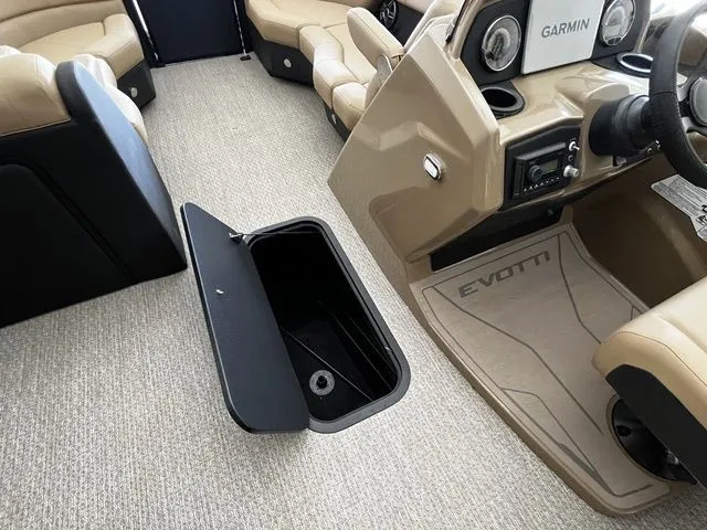 Slide: The Image of Interior of Evotti 523CS boat with open storage compartment, 2026 model. - 21