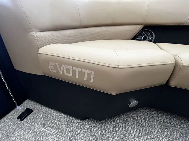 Slide: The Image of Evotti 523CS 2026 leather seat with logo and speaker. - 24