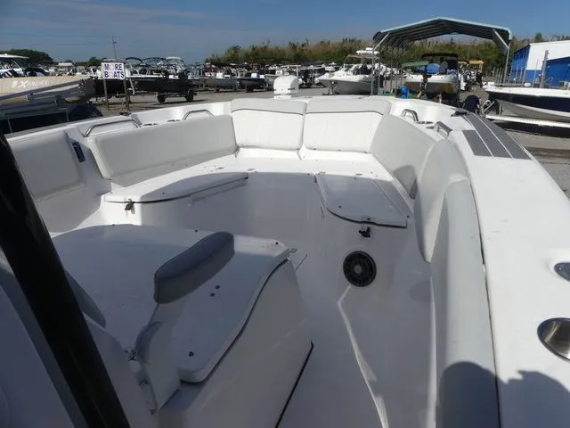 Slide: The Image of Interior view of 2023 Sea Fox 268 Commander boat deck at marina. - 16