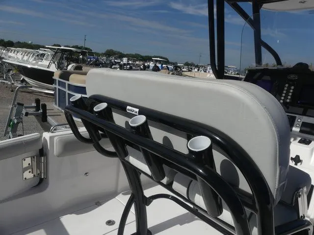 Slide: The Image of Interior view of a 2023 Sea Fox 268 Commander boat with rod holders. - 23