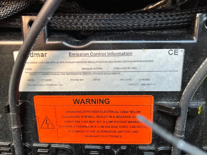 Slide: The Image of Emission Control Information on Tigé Z3 boat, year 2023. - 19