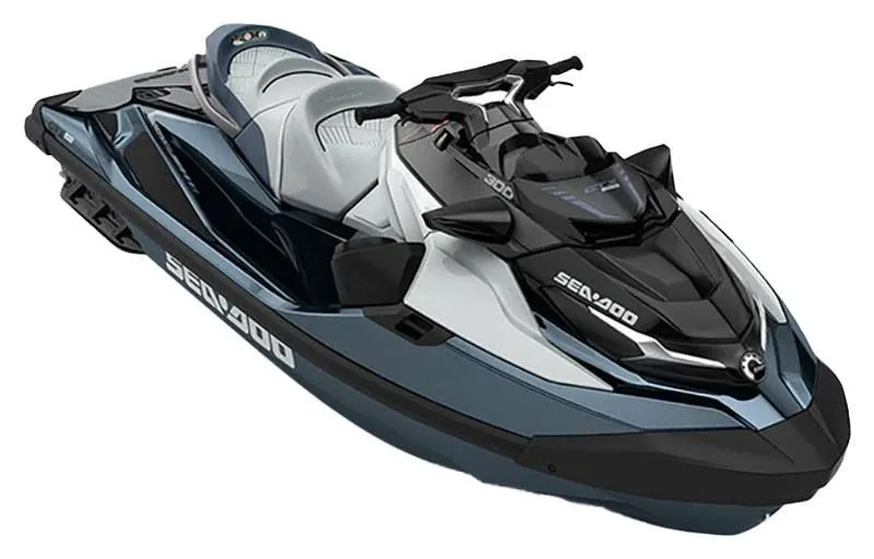 Slide: The Image of 2023 Sea-Doo GTX Limited 300 iDF Tech, blue-black jet ski. - 25