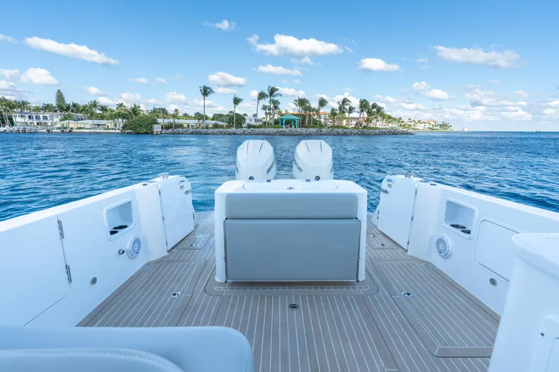 Slide: The Image of 2026 MJM 38RS boat deck with ocean view and coastal scenery. - 12