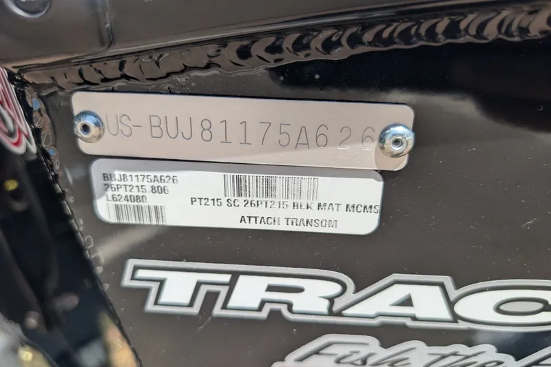 Slide: The Image of 2026 Tracker Savage 215 boat identification plate with serial number and model details. - 71