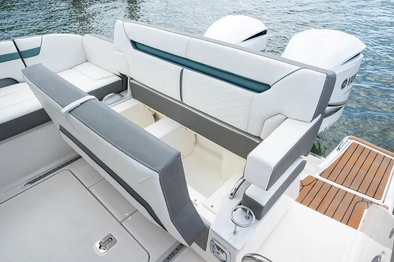 Slide: The Image of Manufacturer Provided Image: 2020 Tiara Sport 34 LX boat seating and deck area with dual outboard engines. - 15