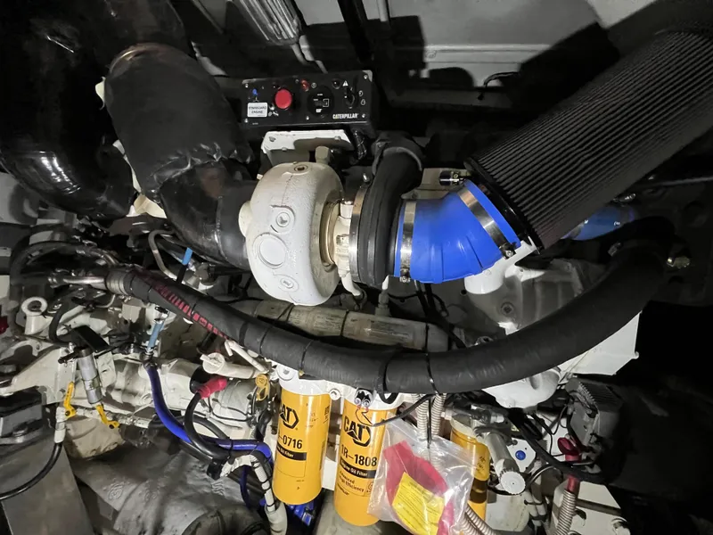 Slide: The Image of Engine compartment of a 2010 Azimut 62S yacht with CAT filters and turbocharger. - 49
