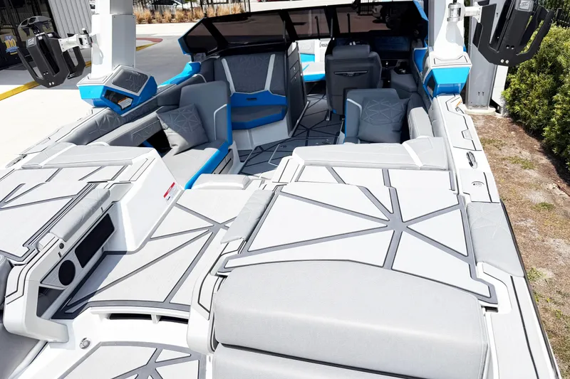 Slide: The Image of 2025 Nautique Super Air Nautique G25 Paragon interior with modern seating and sleek design. - 10