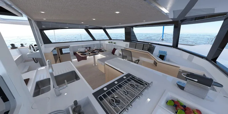 Slide: The Image of Interior of Seawind 1370 yacht, modern design, year 2027. - 12