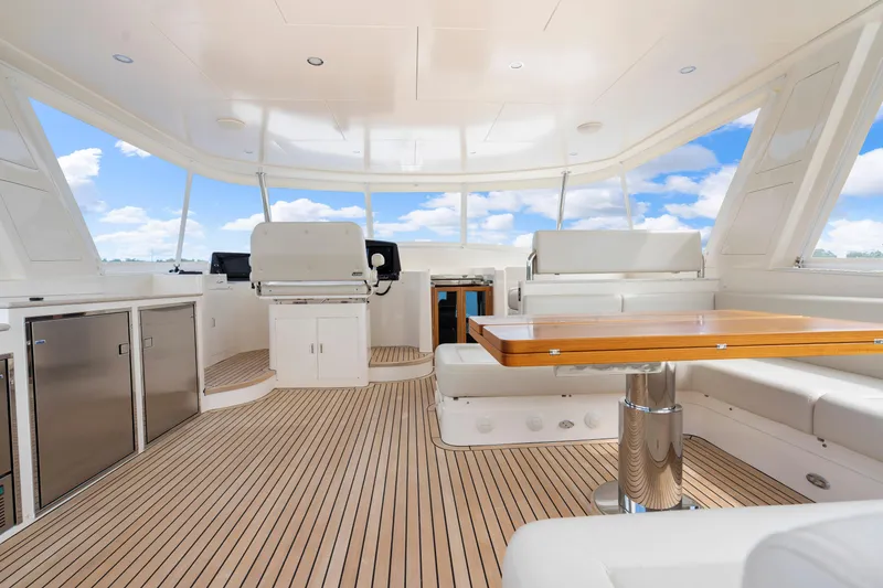 Slide: The Image of Luxurious interior of 2023 Fleming 85 yacht with sleek seating and modern amenities. - 41