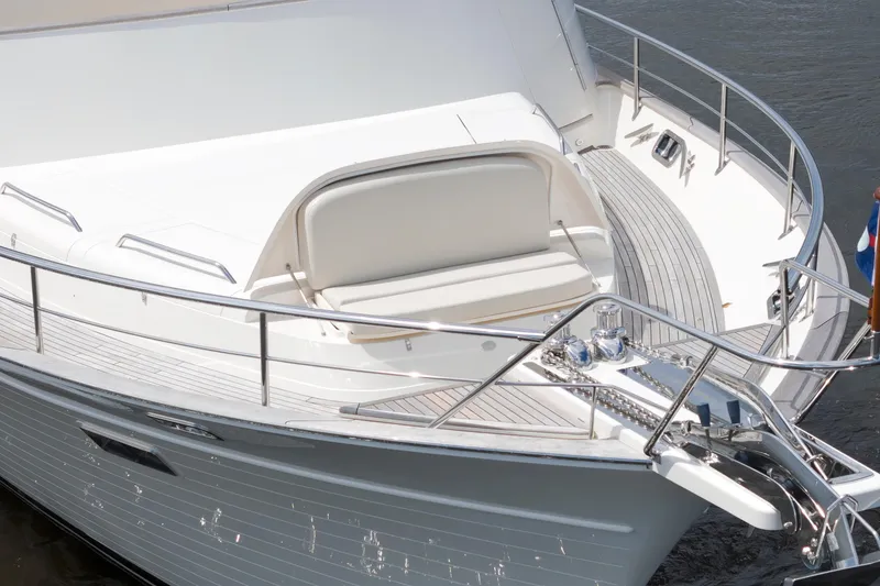 Slide: The Image of Luxury Fleming 85 yacht bow with sleek design and polished railings, 2023 model. - 60