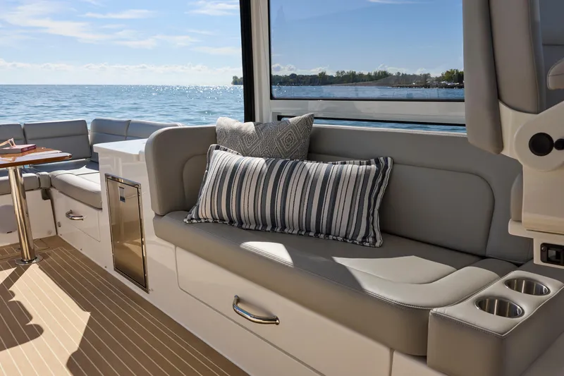 Slide: The Image of Luxurious seating area on 2026 MJM 38x yacht with ocean view. - 5