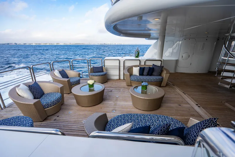 Slide: The Image of Luxurious deck seating on 2005 New Zealand Yachts 115 Wave Piercer, overlooking ocean. - 30