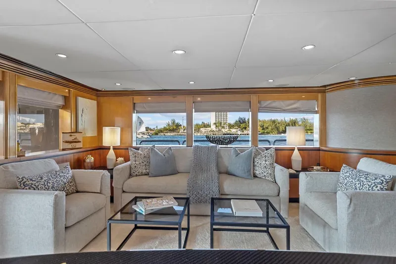 Slide: The Image of Luxurious interior of 2005 New Zealand Yachts 115 Wave Piercer with elegant seating and scenic views. - 33