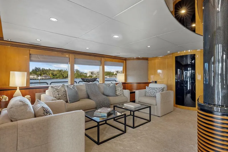 Slide: The Image of Luxurious interior of 2005 New Zealand Yachts 115 Wave Piercer, featuring elegant seating and decor. - 34