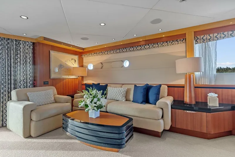 Slide: The Image of Luxurious interior of 2005 New Zealand Yachts 115 Wave Piercer, featuring elegant seating and decor. - 45